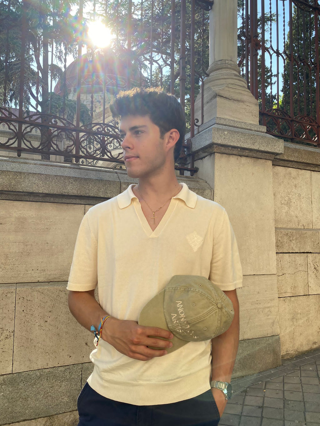 Louise Perrier embroidered cream polo shirt
