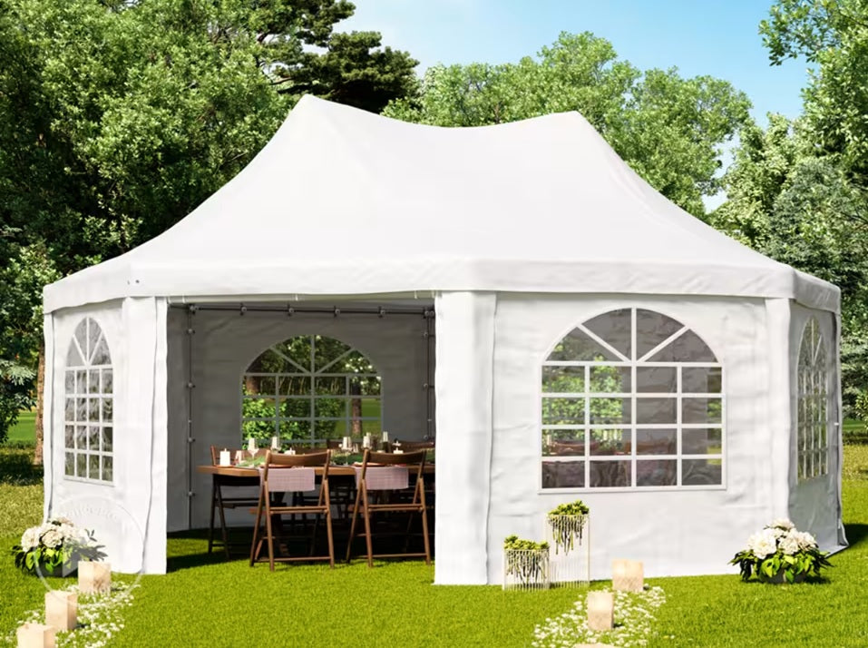 Carpa tipo pagoda, 6x6m, 450 PE, blanco