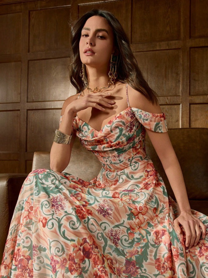 Elizabeth Bennet off-the-shoulder evening gown