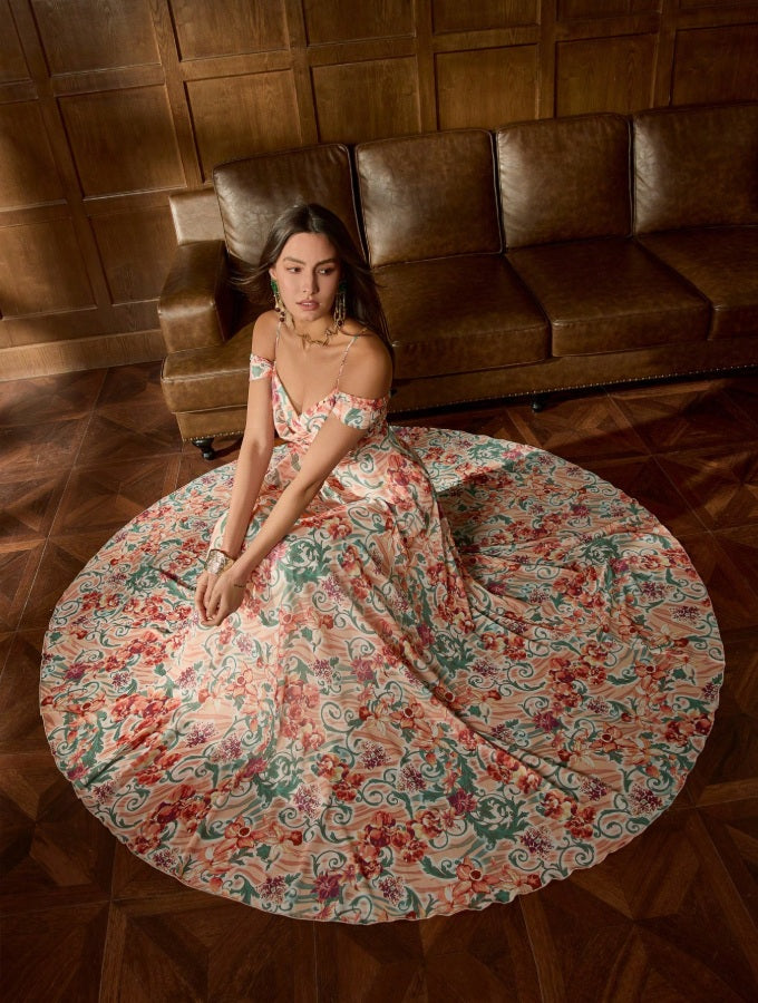 Elizabeth Bennet off-the-shoulder evening gown