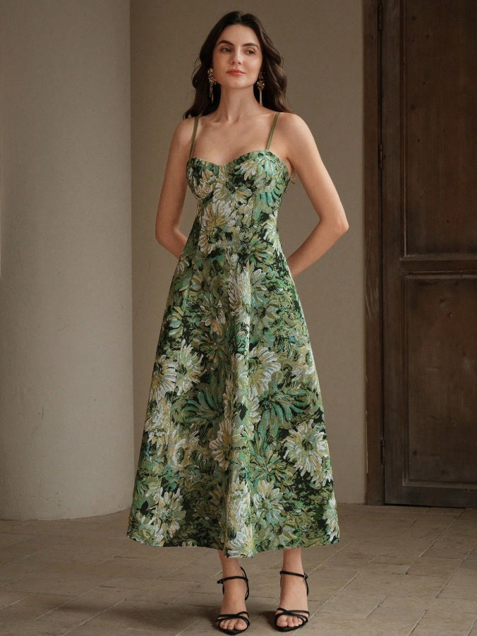 Green bohemian style dress with all-over print