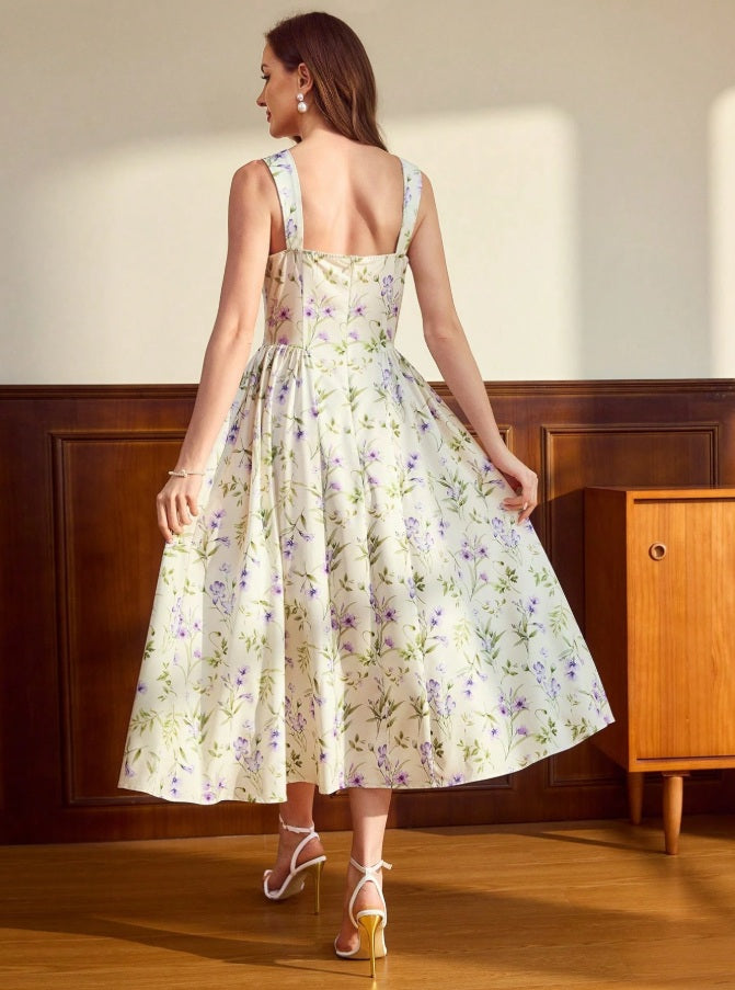 Long flowy dress with pockets and floral pattern