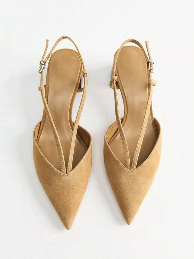 Cinnamon suede block sculptural heels