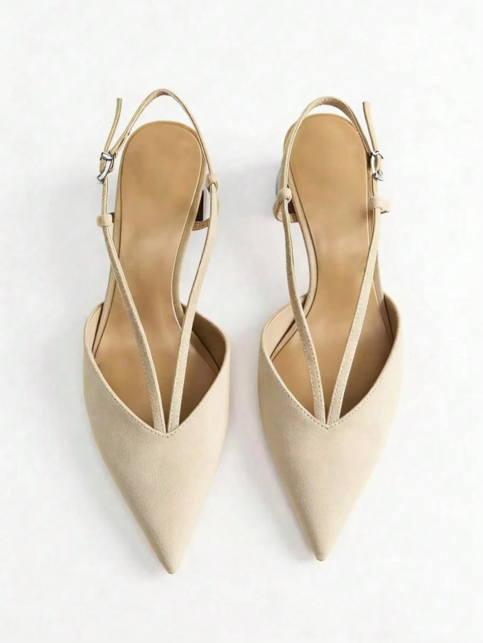 Cream suede block sculptural heels