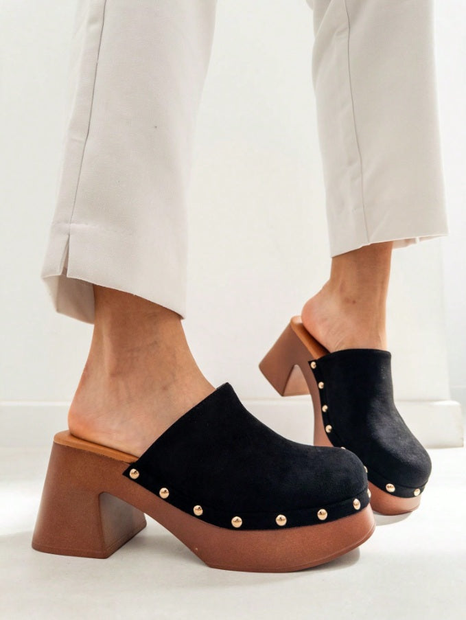 Panther square platform studded clogs