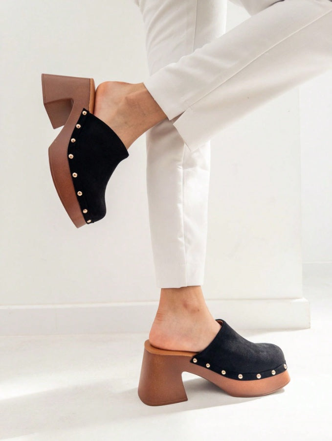 Panther square platform studded clogs