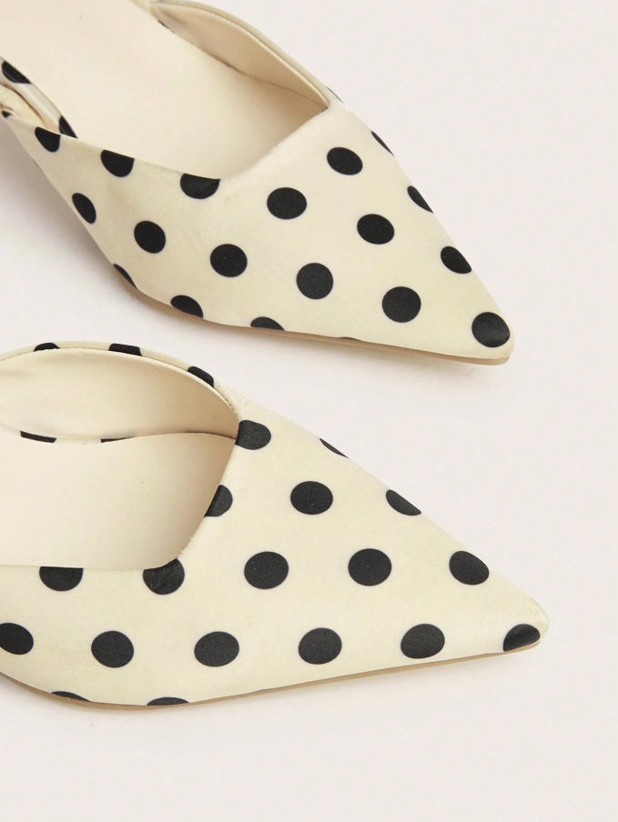 Polka dot box-type instep mules