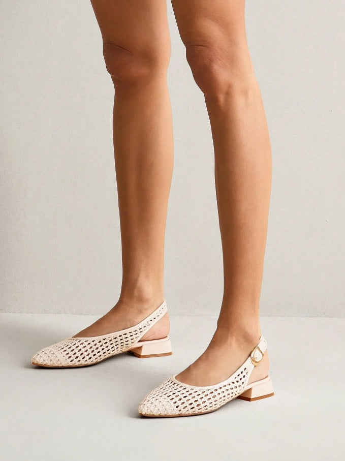 Ivory Fishnet fabric ballet flats