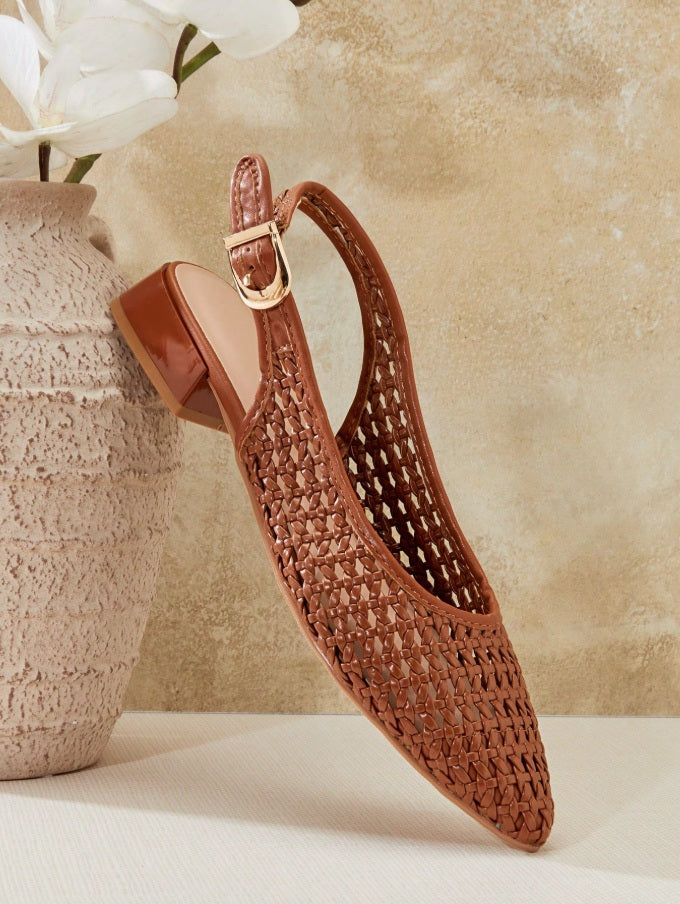 Toffee Fishnet fabric ballet flats