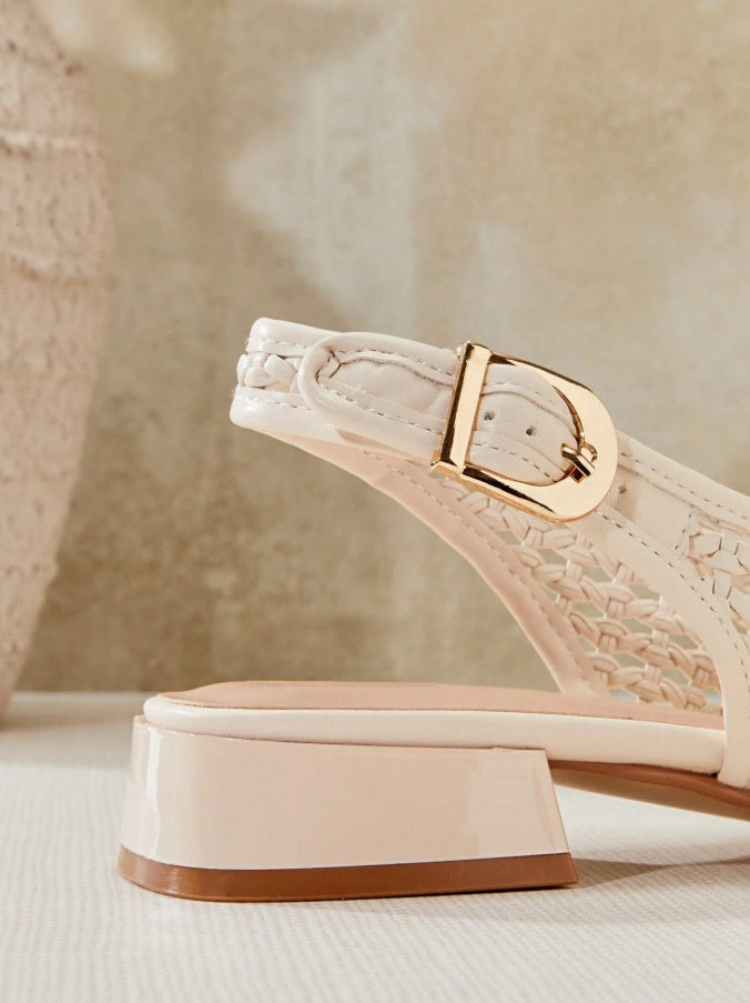 Ivory Fishnet fabric ballet flats