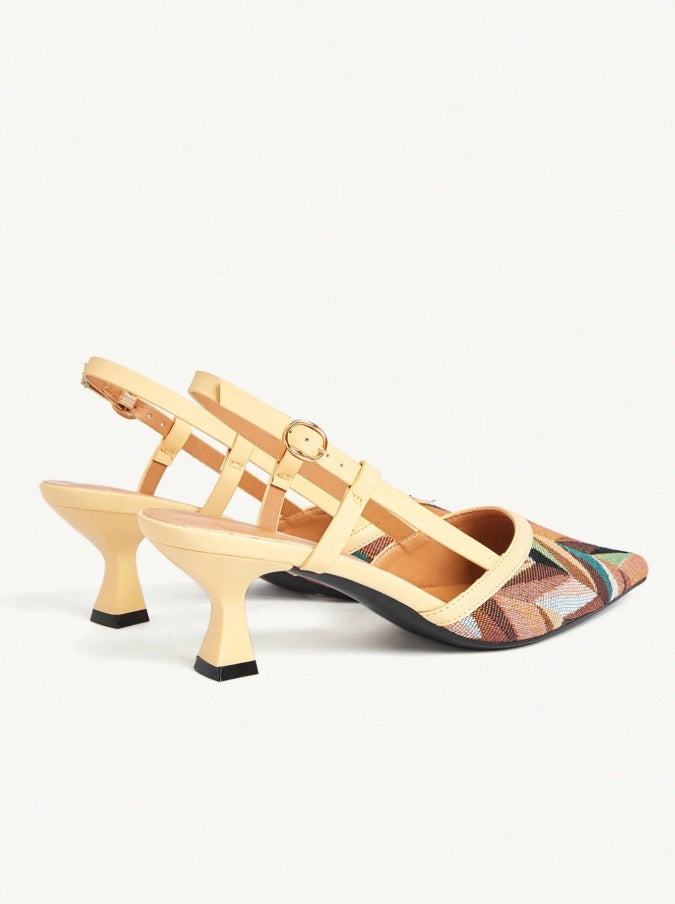 Cream Picasso t-strap geometric print mules