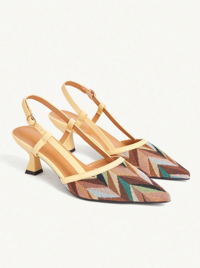 Cream Picasso t-strap geometric print mules