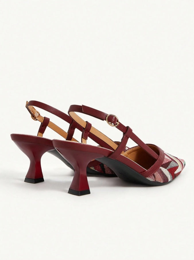 Pomegranate Picasso t-strap geometric print mules