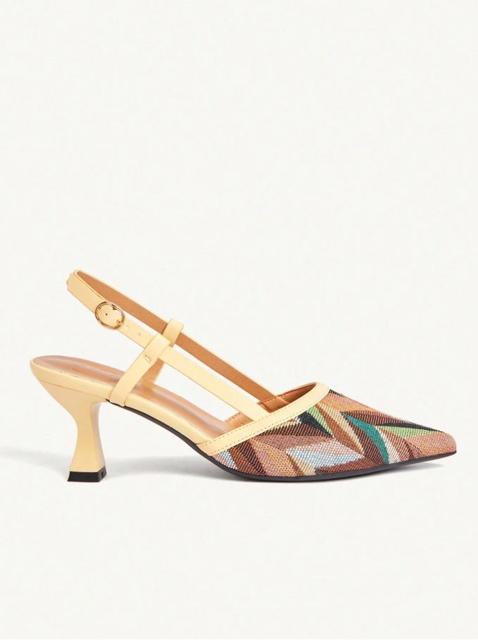 Cream Picasso t-strap geometric print mules
