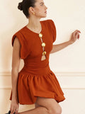 Plain pegged dress with gathered hem