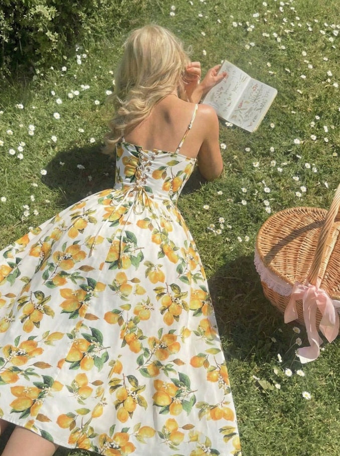 Bouffont long dress with lemon print
