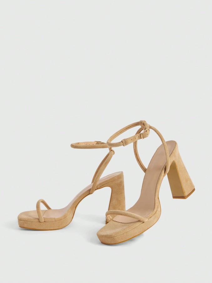 Trapeze heel open ankle champagne sandals
