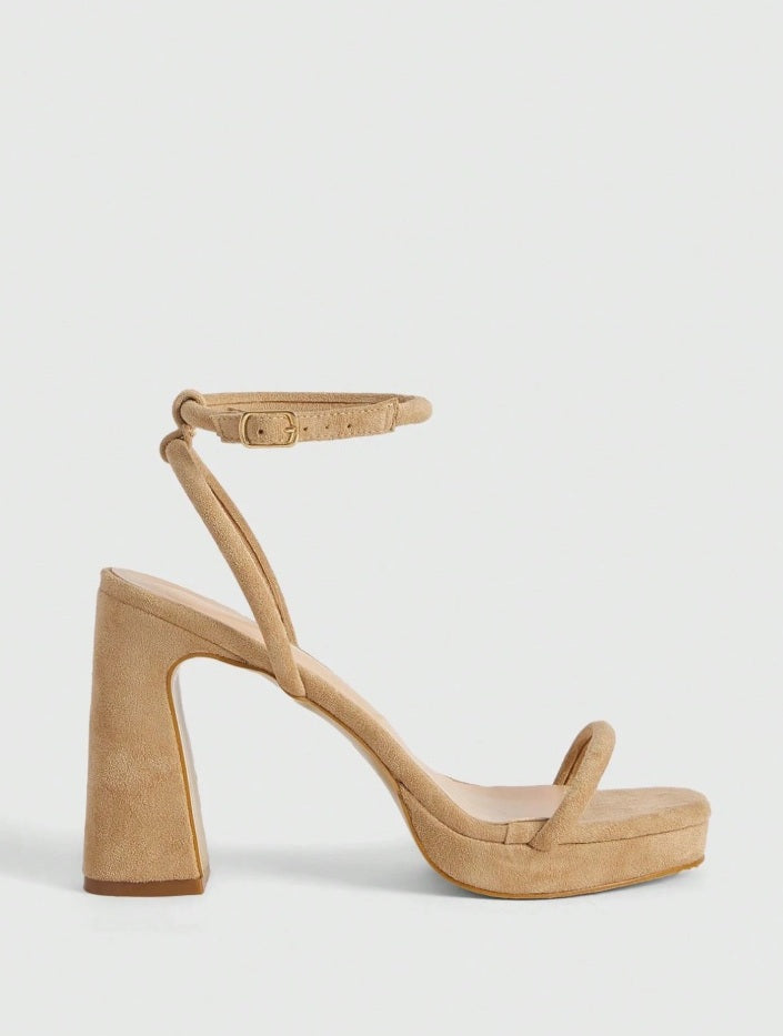 Trapeze heel open ankle champagne sandals