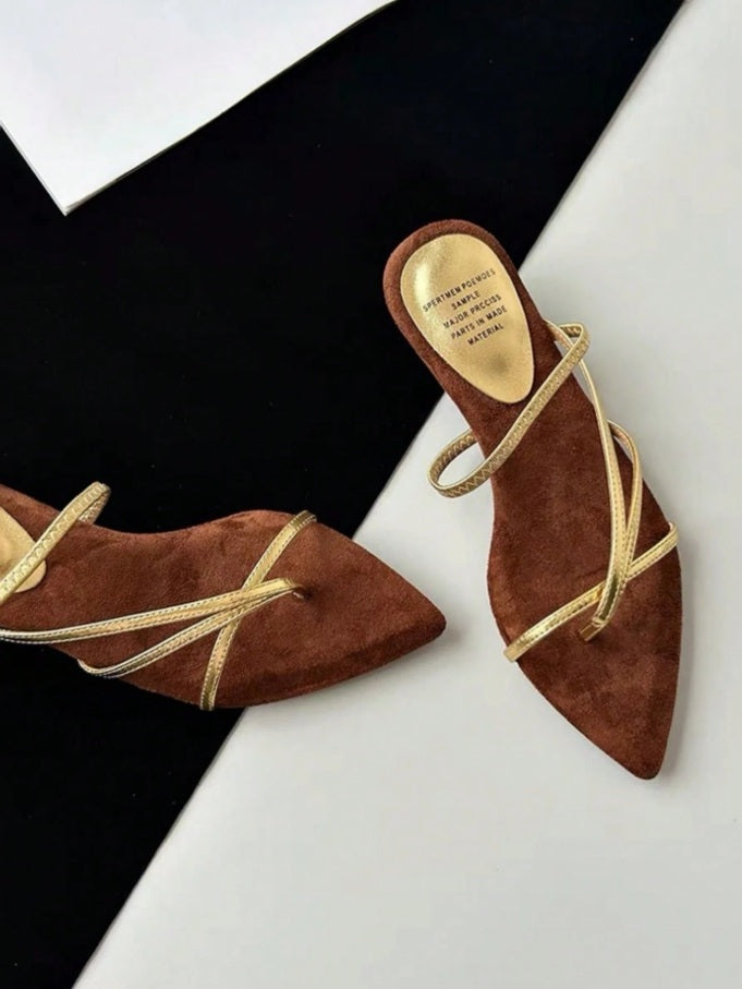 Flat golden cinnamon sandals