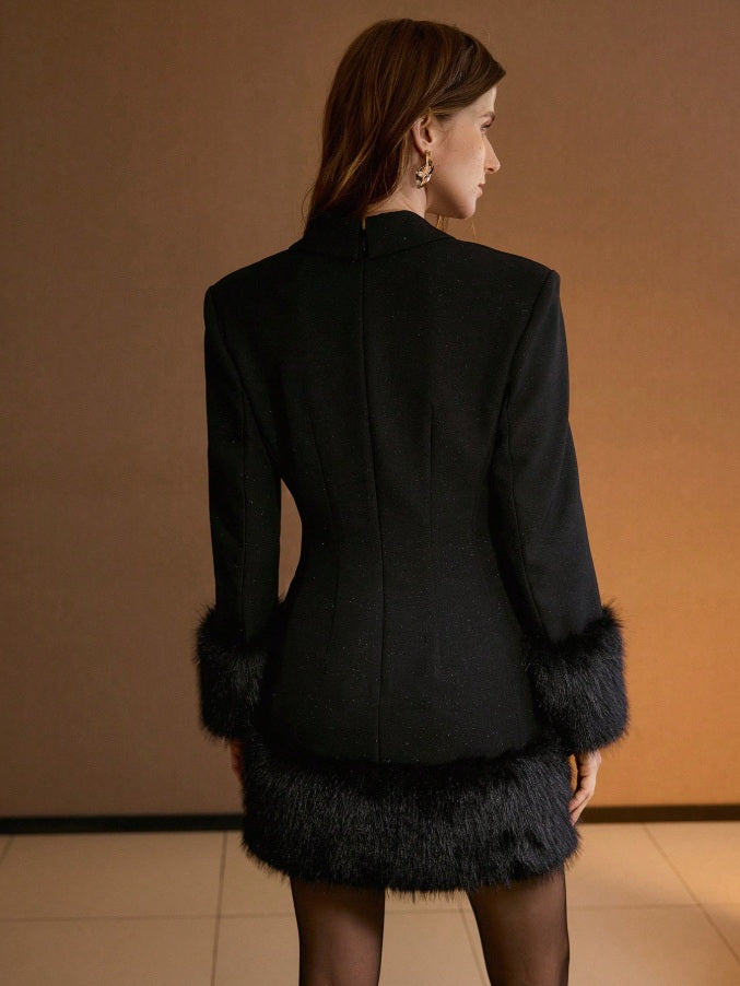 Diana evening shirt dress with fur details