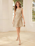 Speckled dress with ornate waistband